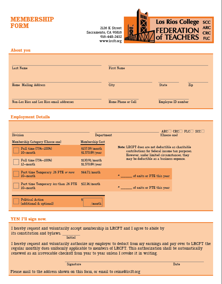 Preview of Membership form